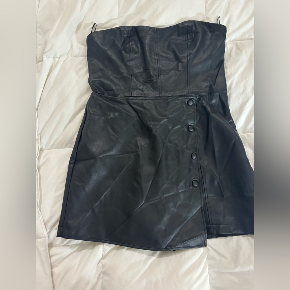 Zara Strapless Faux Leather romper